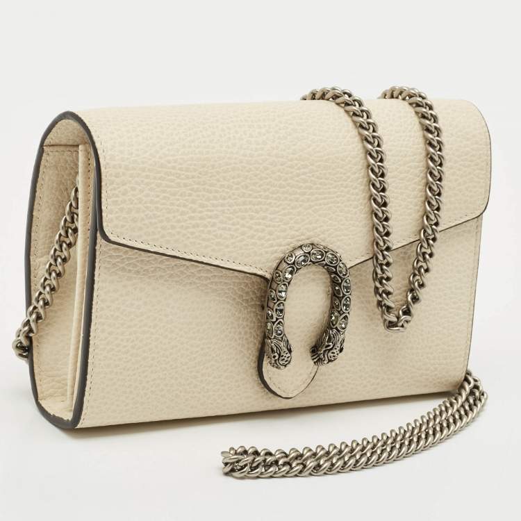 Pre Owned Gucci Off White Leather Dionysus Mini Wallet on Chain