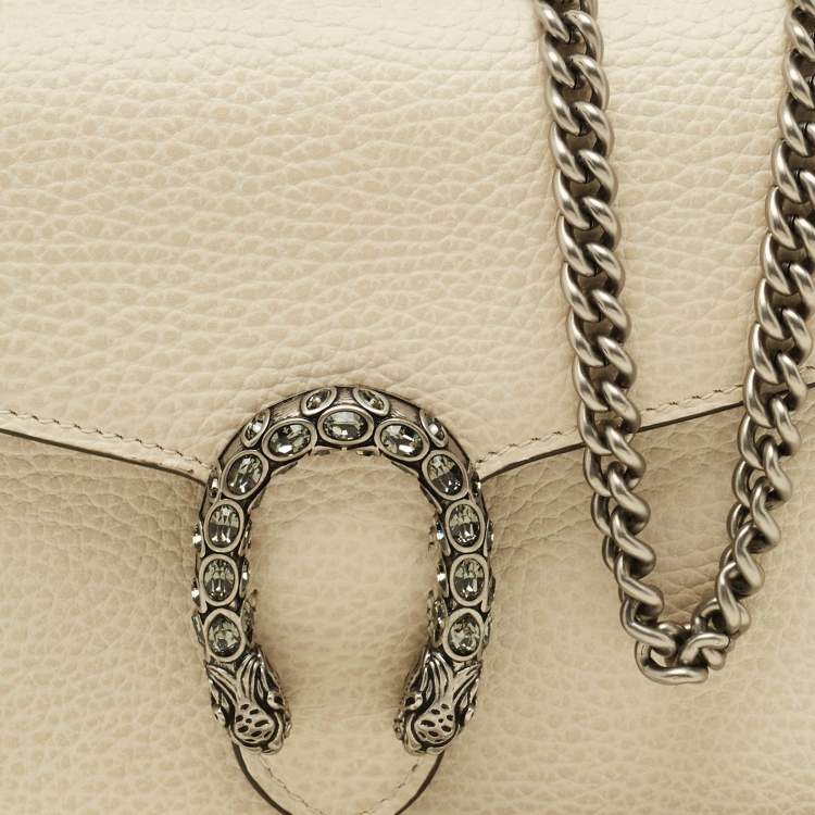 Pre Owned Gucci Off White Leather Dionysus Mini Wallet on Chain