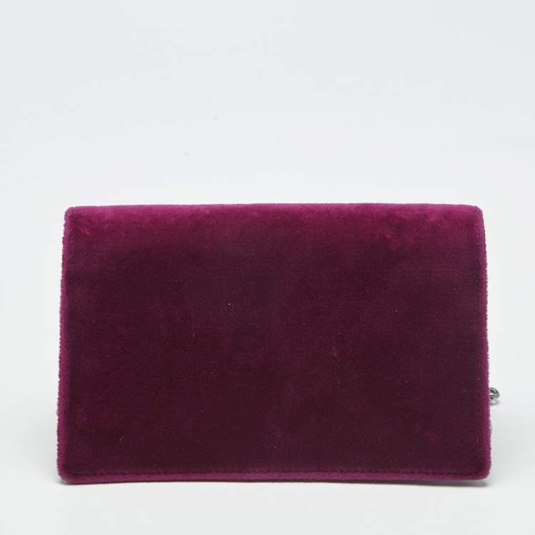 Pre Owned Gucci Purple Velvet and Leather Super Mini Dionysus Crystals Shoulder Bag