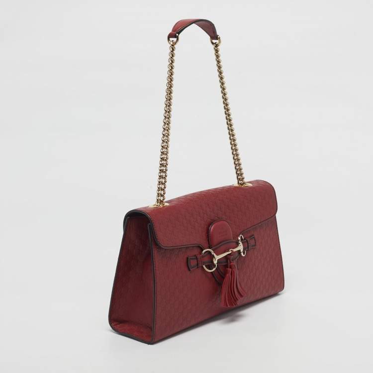 Pre Owned Gucci Red Microguccissima Leather Medium Emily Chain Shoulder Bag