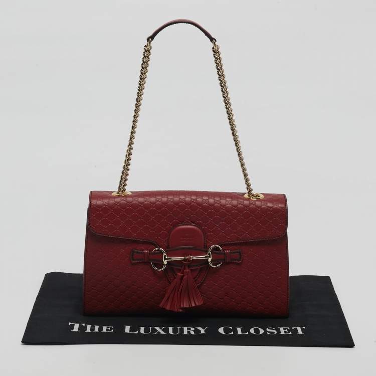 Pre Owned Gucci Red Microguccissima Leather Medium Emily Chain Shoulder Bag