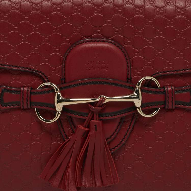 Pre Owned Gucci Red Microguccissima Leather Medium Emily Chain Shoulder Bag
