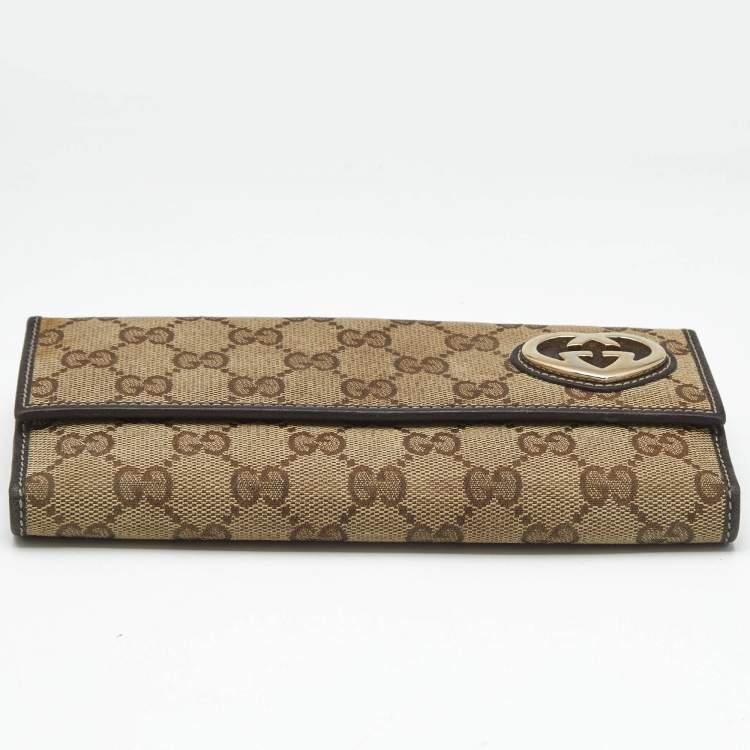 Pre Owned Gucci Beige/Brown GG Canvas Lovely Heart Continental Wallet