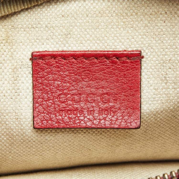 Pre Owned Gucci Red Leather Logo Web Belt Bag