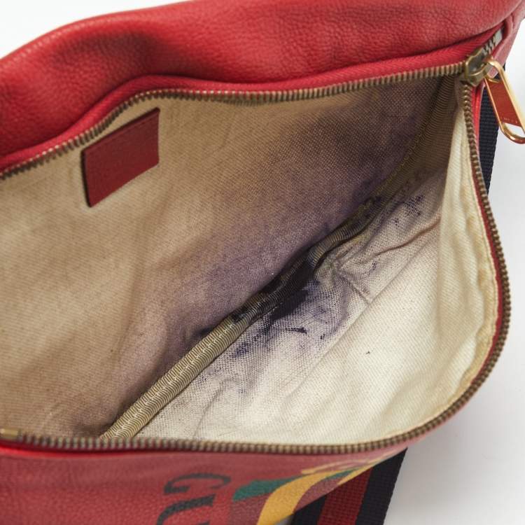 Pre Owned Gucci Red Leather Logo Web Belt Bag