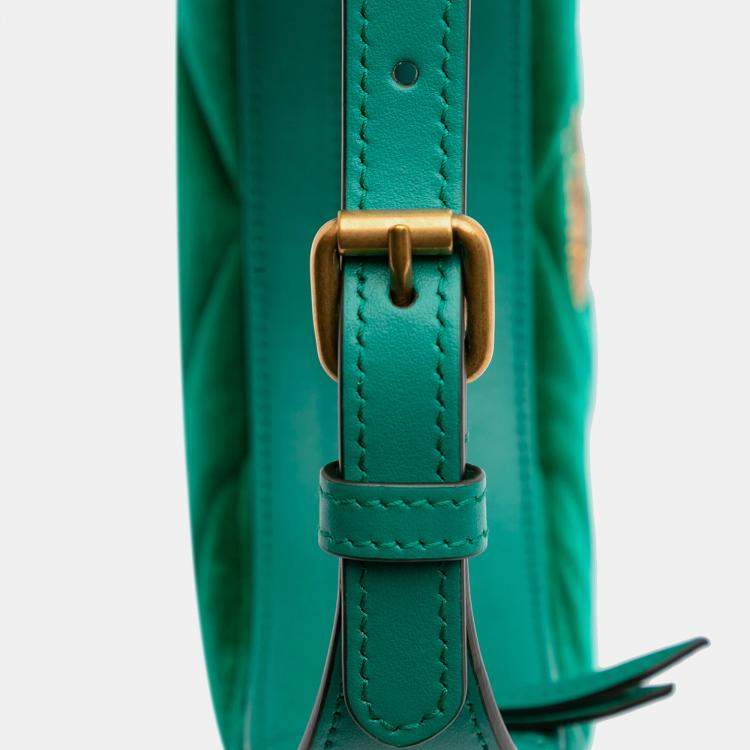 Pre Owned Gucci Green Mini GG Marmont Matelasse Velvet Torchon Half Moon Bag
