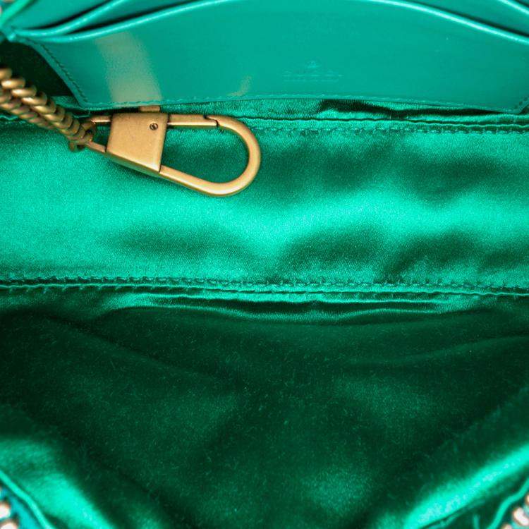 Pre Owned Gucci Green Mini GG Marmont Matelasse Velvet Torchon Half Moon Bag