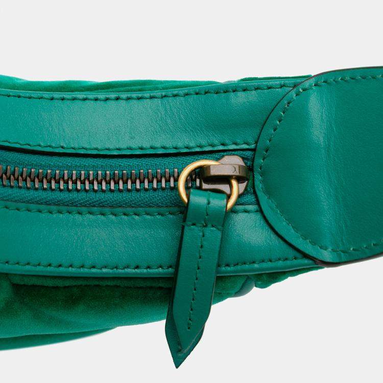 Pre Owned Gucci Green Mini GG Marmont Matelasse Velvet Torchon Half Moon Bag