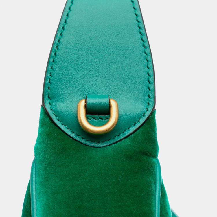 Pre Owned Gucci Green Mini GG Marmont Matelasse Velvet Torchon Half Moon Bag