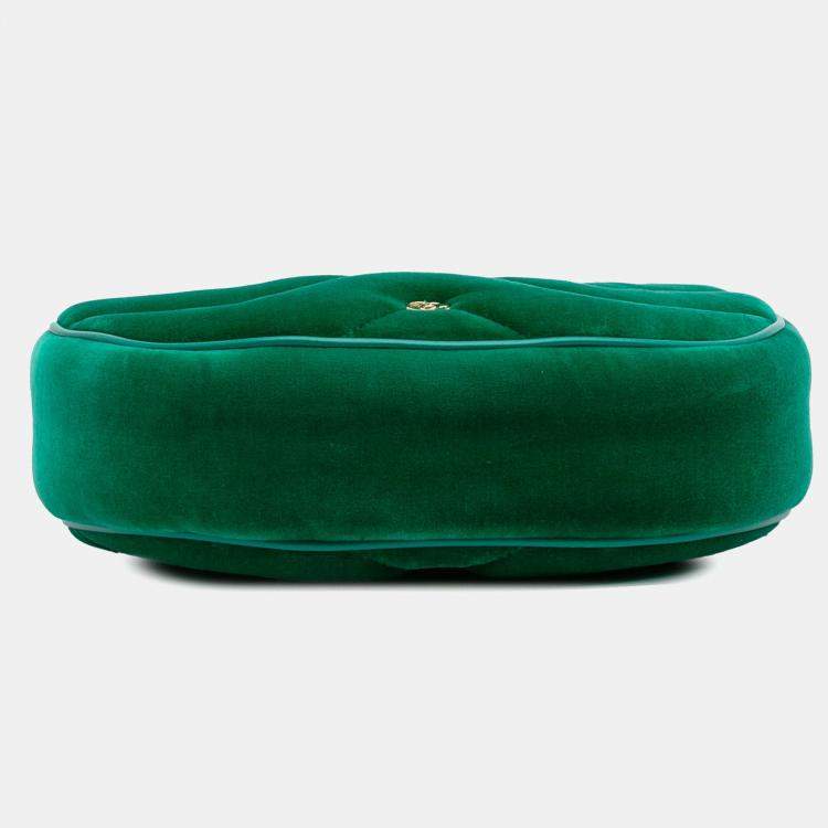 Pre Owned Gucci Green Mini GG Marmont Matelasse Velvet Torchon Half Moon Bag