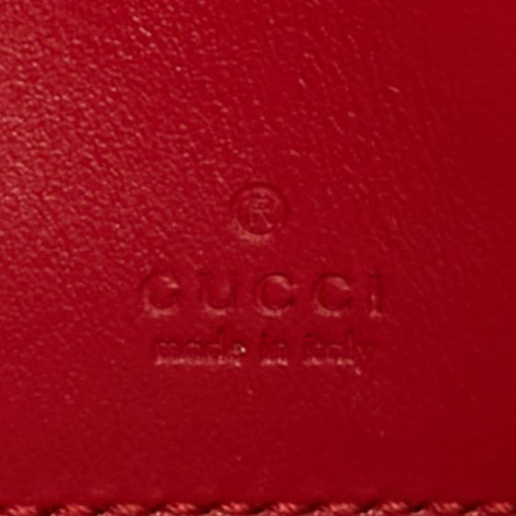 Pre Owned Gucci Red Matelassé Leather GG Marmont Zip Around Wallet On Chain