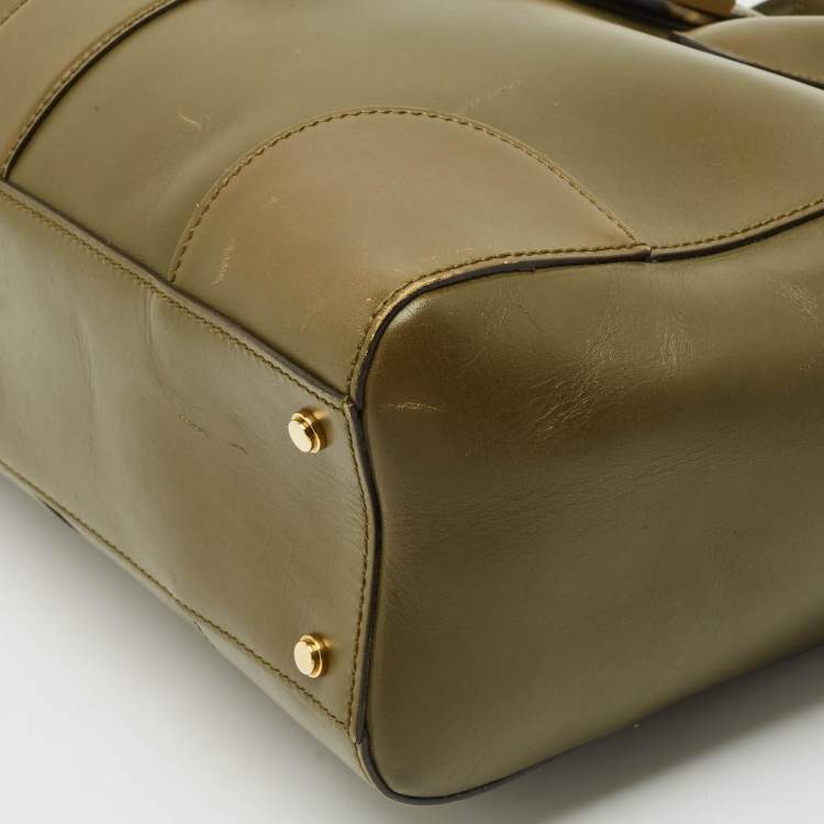 Pre Owned Gucci Olive Green Leather Lady Buckle Tote