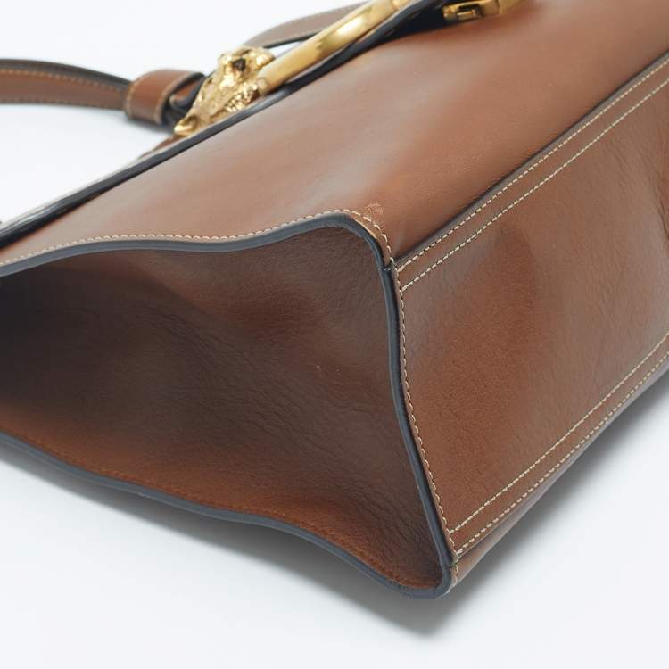 Pre Owned Gucci Brown Leather Medium GG Marmont Animalier Top Handle Bag