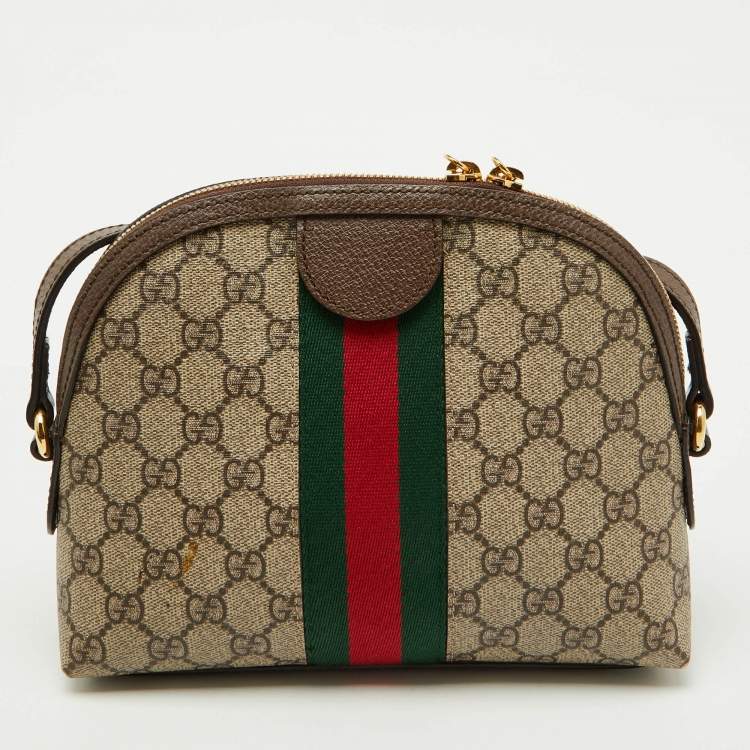 Pre Owned Gucci Beige/Brown GG Supreme Canvas and Leather Ophidia Shoulder Bag