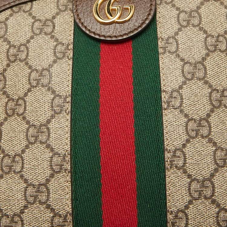 Pre Owned Gucci Beige/Brown GG Supreme Canvas and Leather Ophidia Shoulder Bag