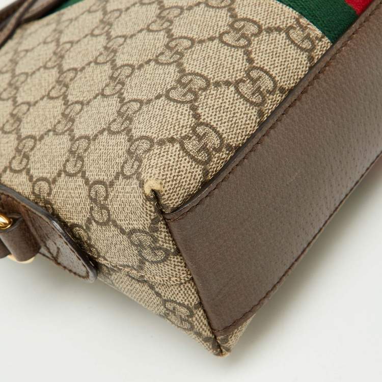 Pre Owned Gucci Beige/Brown GG Supreme Canvas and Leather Ophidia Shoulder Bag