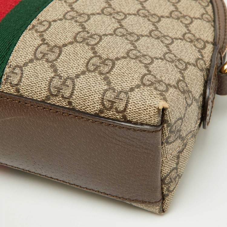 Pre Owned Gucci Beige/Brown GG Supreme Canvas and Leather Ophidia Shoulder Bag