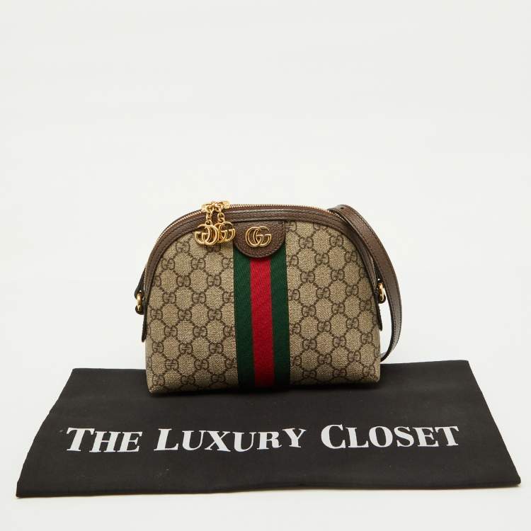 Pre Owned Gucci Beige/Brown GG Supreme Canvas and Leather Ophidia Shoulder Bag
