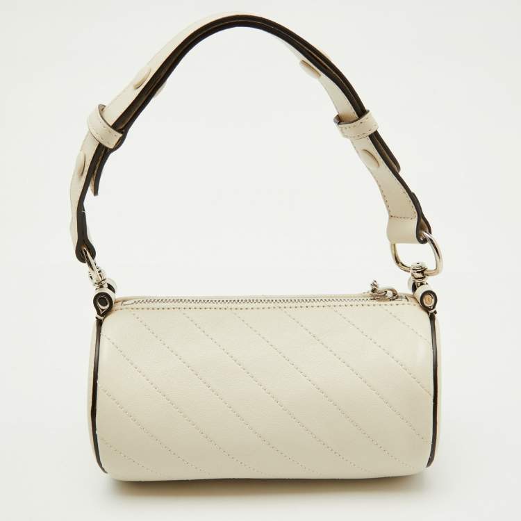 Pre Owned Gucci White Diagonal Quilted Leather Mini Blondie Bag