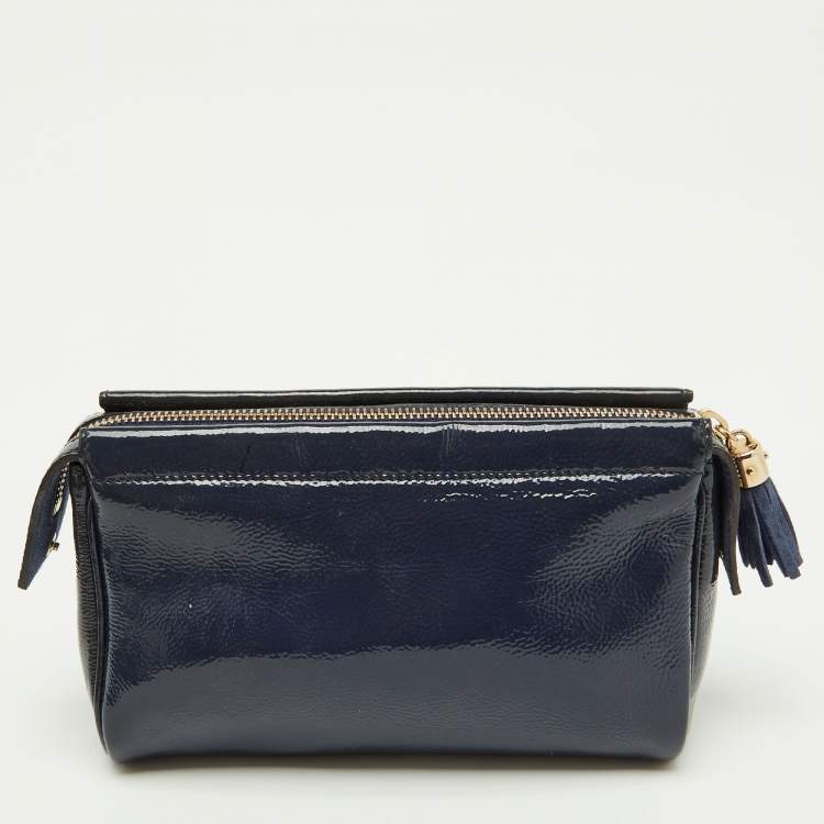 Pre Owned Gucci Navy Blue Patent Leather Soho Cosmetic Pouch Clutch