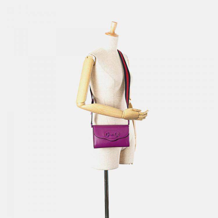 Pre Owned Gucci Purple Mini Leather Horsebit 1955 Web Crossbody