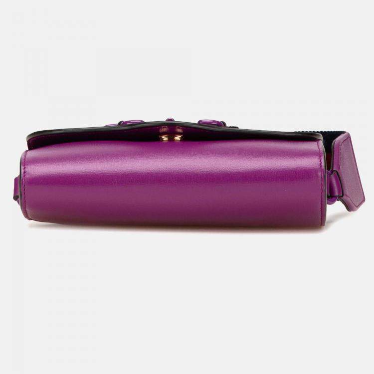 Pre Owned Gucci Purple Mini Leather Horsebit 1955 Web Crossbody