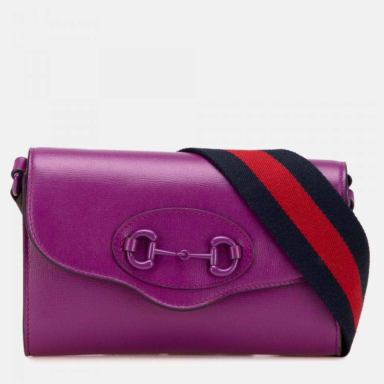 Pre Owned Gucci Purple Mini Leather Horsebit 1955 Web Crossbody