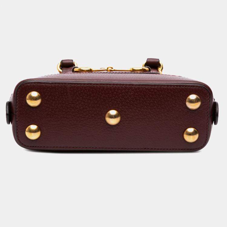 Pre Owned Gucci Brown Mini GG Supreme Horsebit 1955 Top Handle Bag