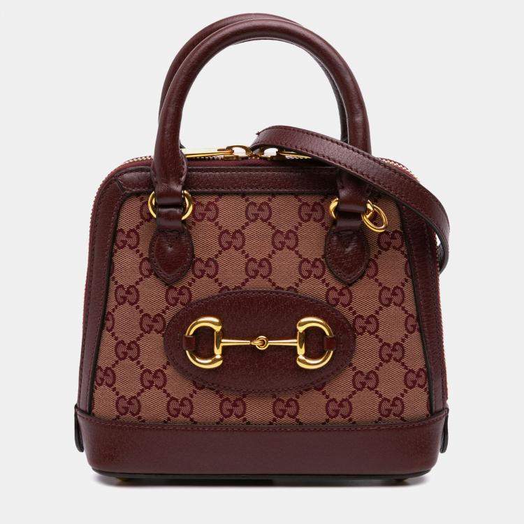 Pre Owned Gucci Brown Mini GG Supreme Horsebit 1955 Top Handle Bag