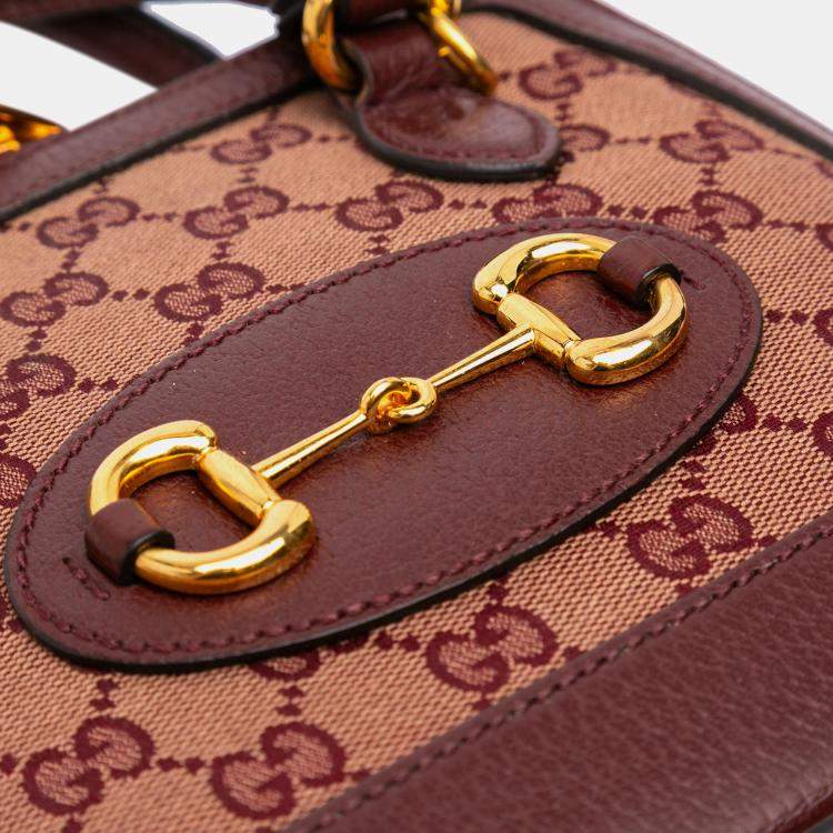 Pre Owned Gucci Brown Mini GG Supreme Horsebit 1955 Top Handle Bag