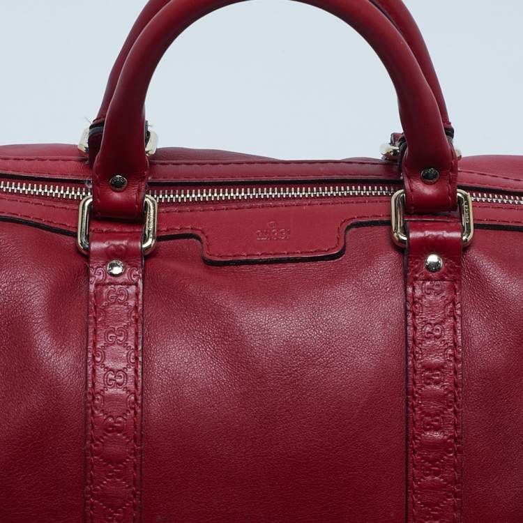 Pre Owned Gucci Red Leather Medium Boston Bag