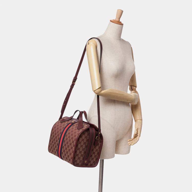 مملوكة مسبقًا Gucci Red Mini GG Canvas Ophidia Web Duffle Bag