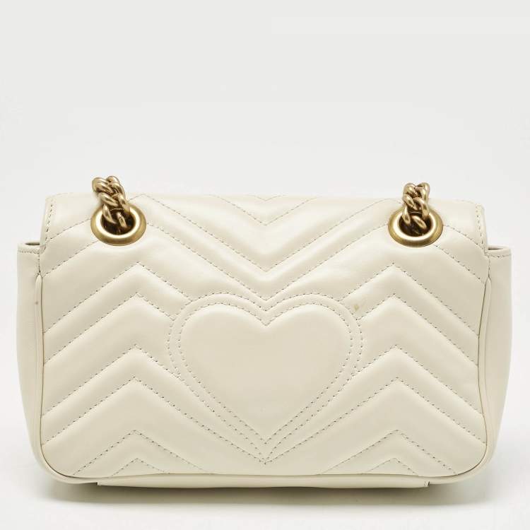 Pre Owned Gucci Off White Matelassé Leather Mini GG Marmont Shoulder Bag