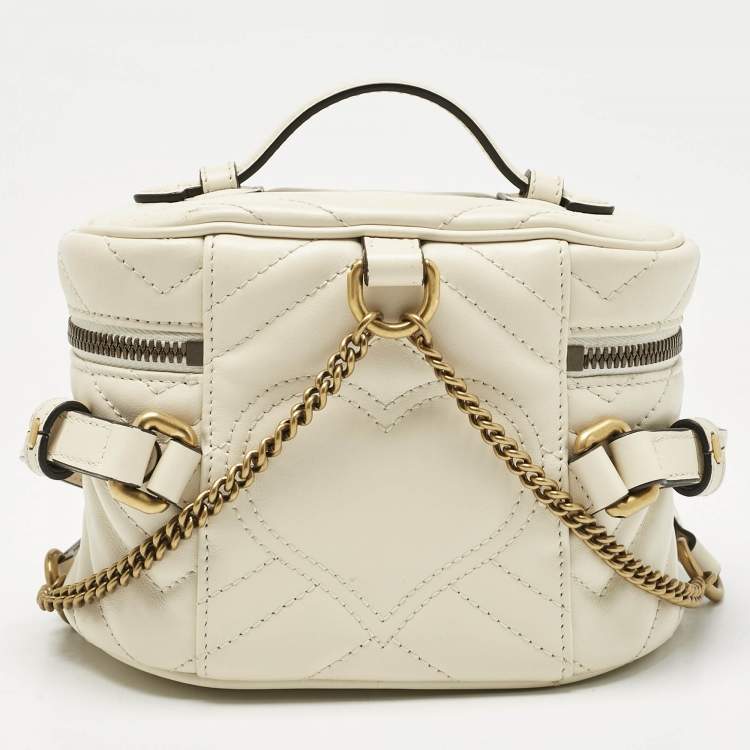 Pre Owned Gucci Off White Matelassé Leather GG Marmont Vanity Case Backpack