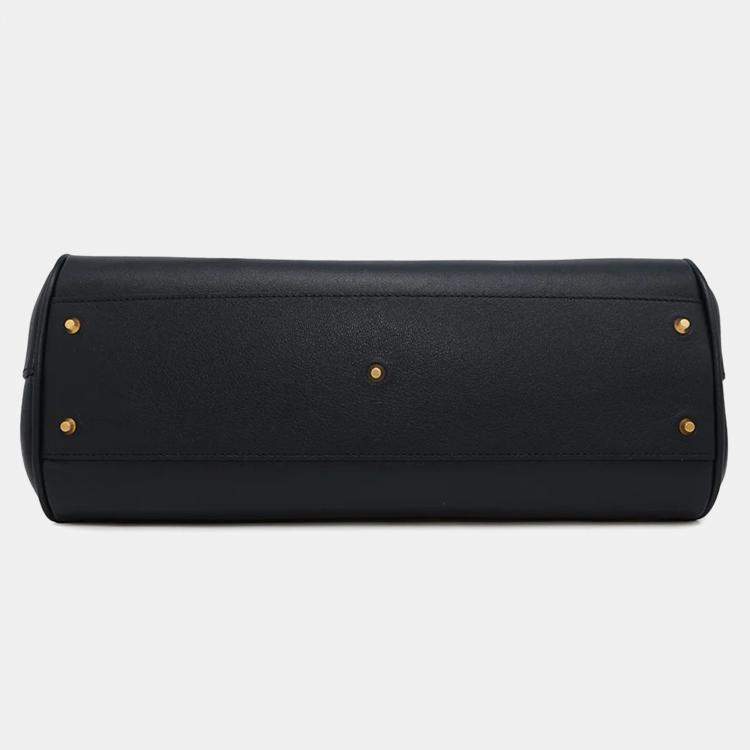 Pre Owned Gucci Double GG Bamboo Top Handle Navy Straw Leather Japan Edition Bag