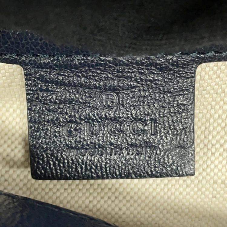 Pre Owned Gucci Double GG Bamboo Top Handle Navy Straw Leather Japan Edition Bag