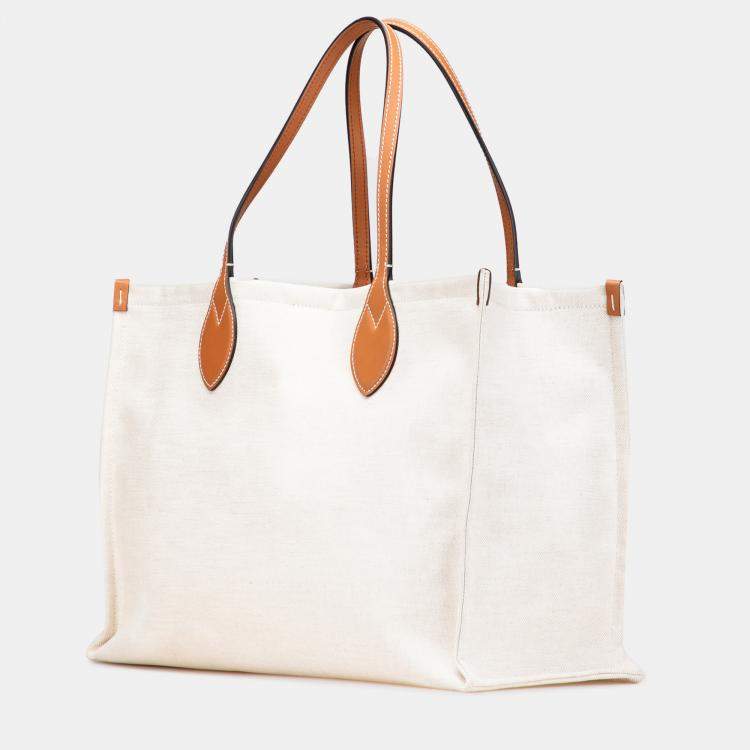 Pre Owned Gucci Brown White Large Canvas Logo Tote