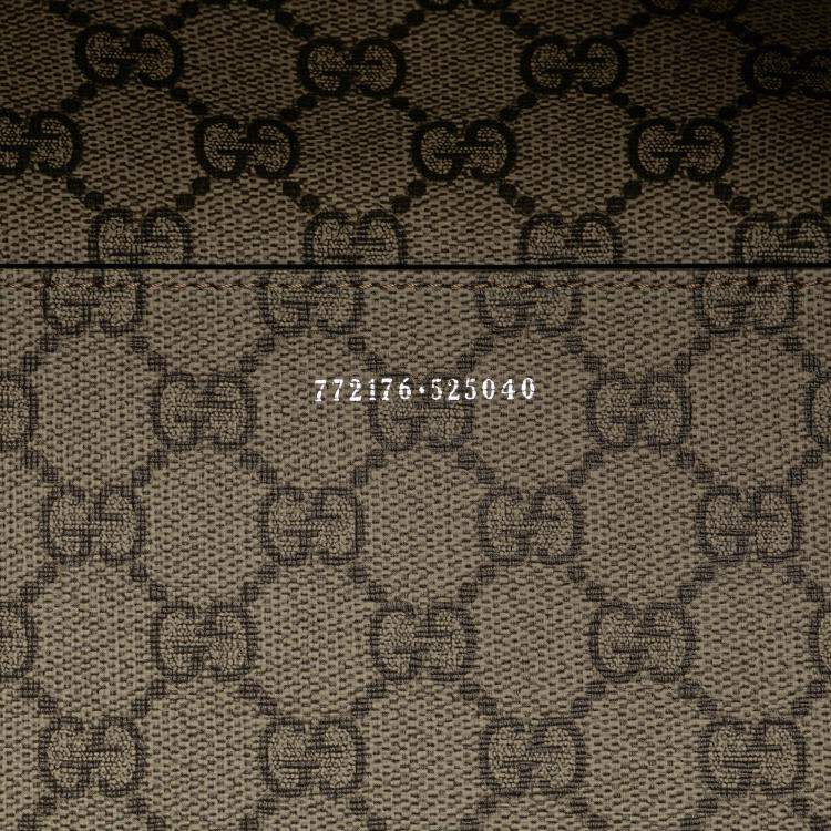 Pre Owned Gucci Brown White Large Canvas Logo Tote