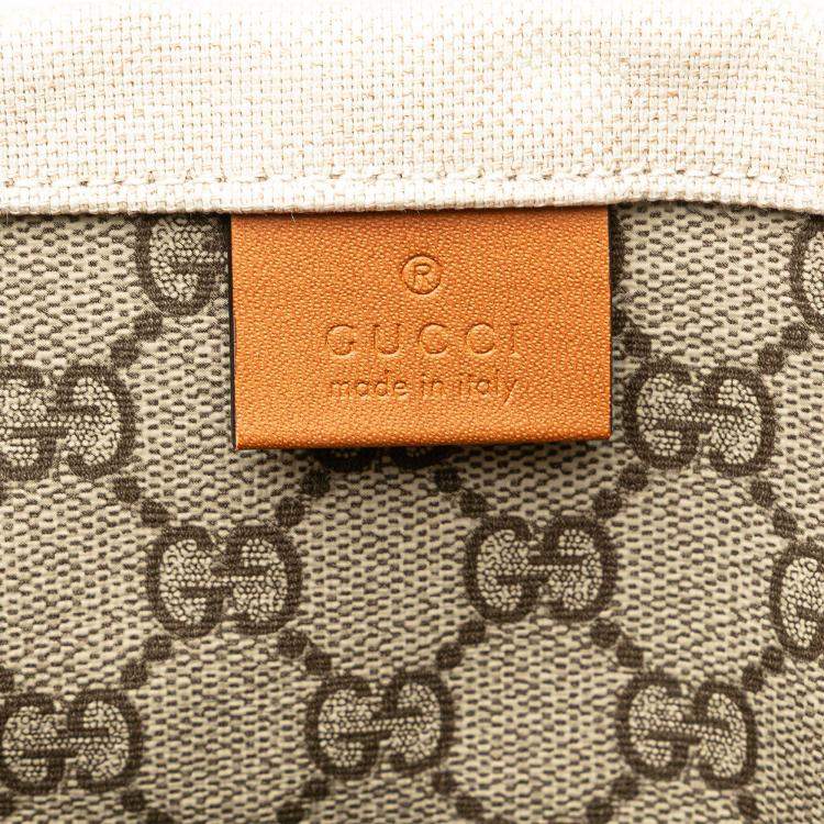 Pre Owned Gucci Brown White Large Canvas Logo Tote