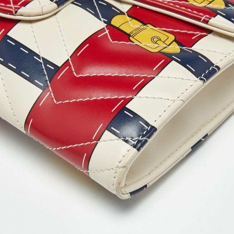 Pre Owned Gucci Multicolor Trompe L'Oeil Print Matelassé Leather GG Marmont Wallet on Chain