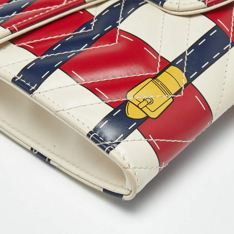 Pre Owned Gucci Multicolor Trompe L'Oeil Print Matelassé Leather GG Marmont Wallet on Chain