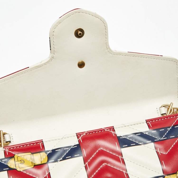 Pre Owned Gucci Multicolor Trompe L'Oeil Print Matelassé Leather GG Marmont Wallet on Chain