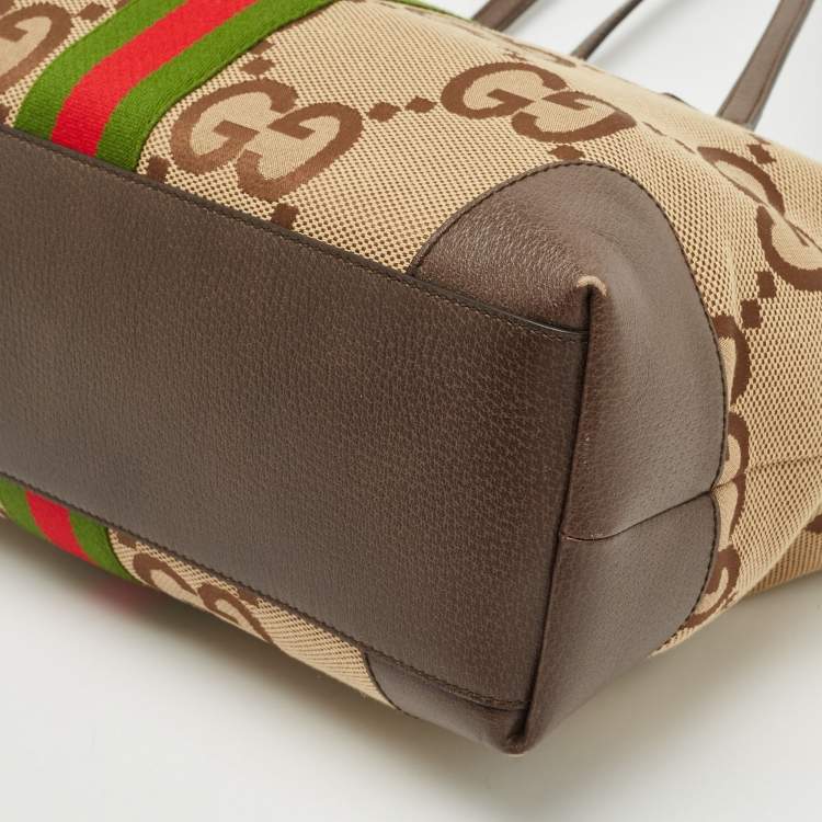 Pre Owned Gucci Beige/Brown Jumbo GG Canvas Medium Ophidia Tote