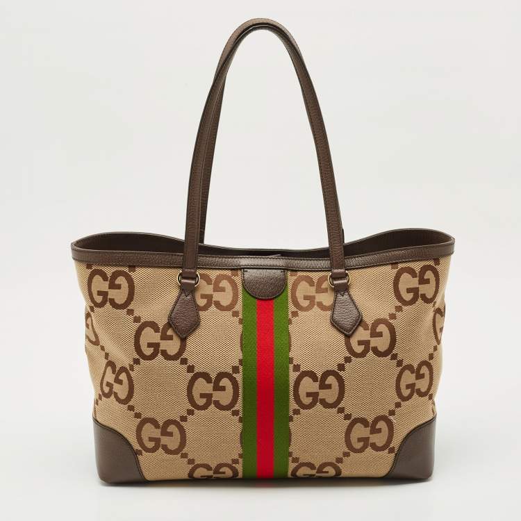 Pre Owned Gucci Beige/Brown Jumbo GG Canvas Medium Ophidia Tote