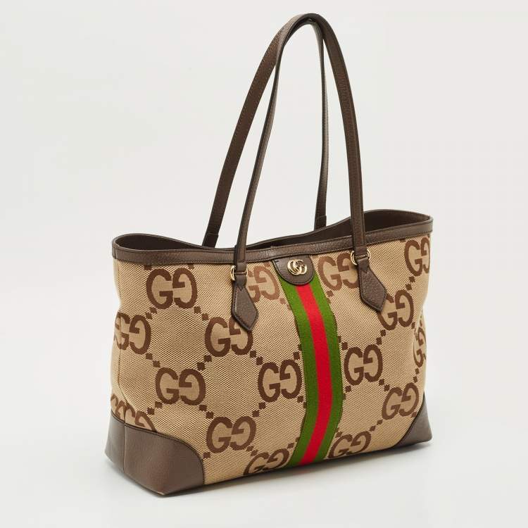 Pre Owned Gucci Beige/Brown Jumbo GG Canvas Medium Ophidia Tote