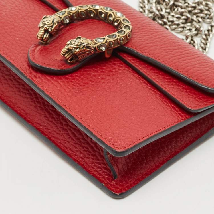 Pre Owned Gucci Dark Red Leather Dionysus Mini Crossbody Bag
