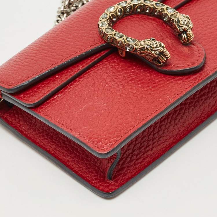Pre Owned Gucci Dark Red Leather Dionysus Mini Crossbody Bag