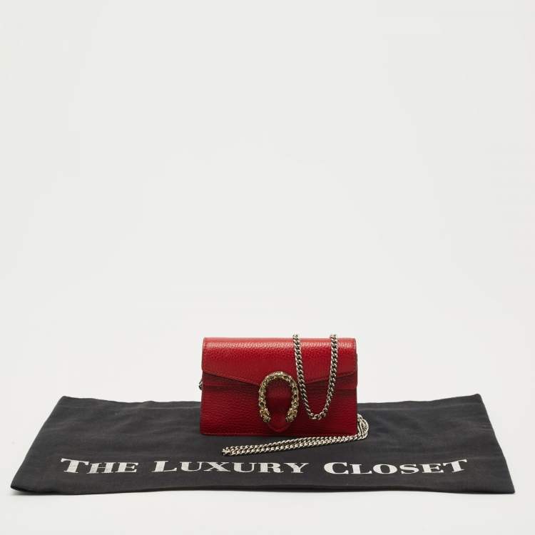 Pre Owned Gucci Dark Red Leather Dionysus Mini Crossbody Bag