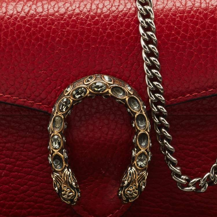 Pre Owned Gucci Dark Red Leather Dionysus Mini Crossbody Bag