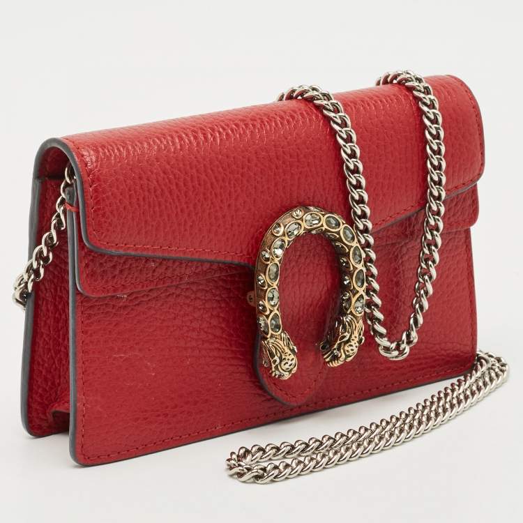 Pre Owned Gucci Dark Red Leather Dionysus Mini Crossbody Bag